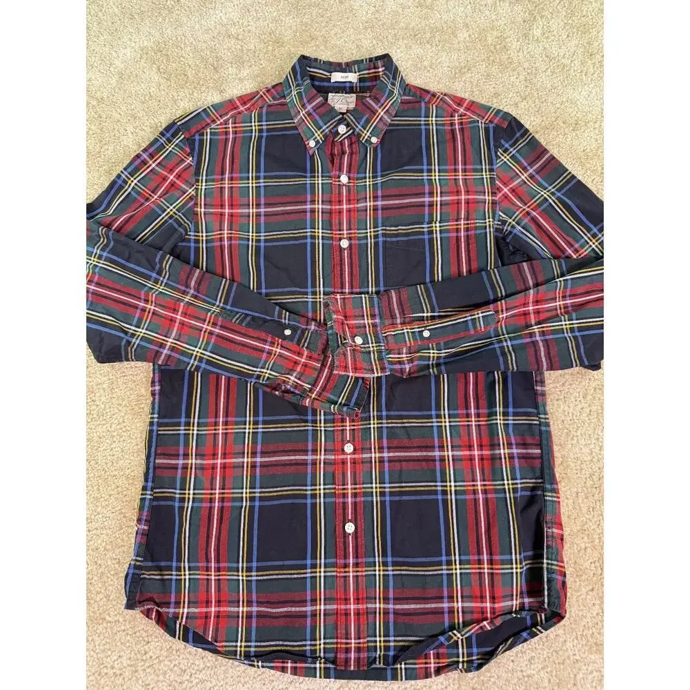 J Crew Shirt Mens Medium Red Plaid Secret Wash Button Down Organic D841